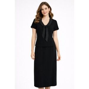 Vtg Positive Attitude Womens Dress 10 Black Polka Dot Scarf Tie Midi Classic